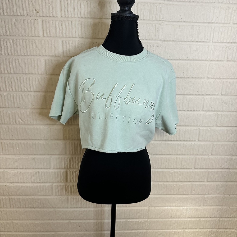Buff Bunny Cloud Cropped Crewneck SS Top Sz L Mint Green Athletic Loungewear